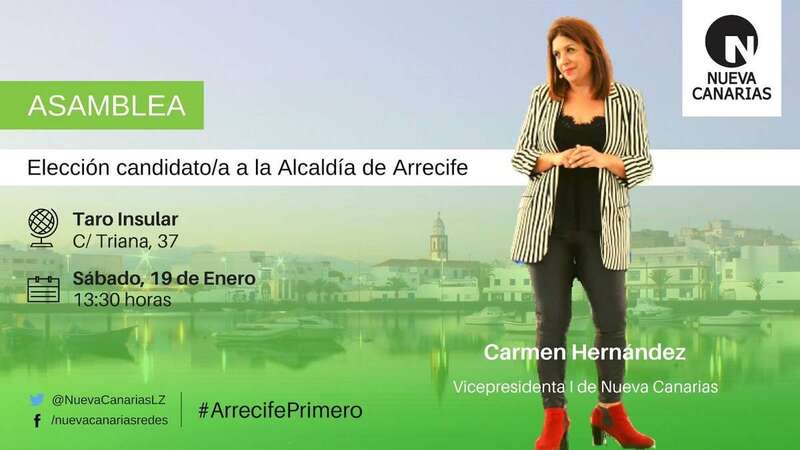 Cartel anunciado la presencia de Carmen Hernández en el acto político de NC de Arrecife (Foto TA)